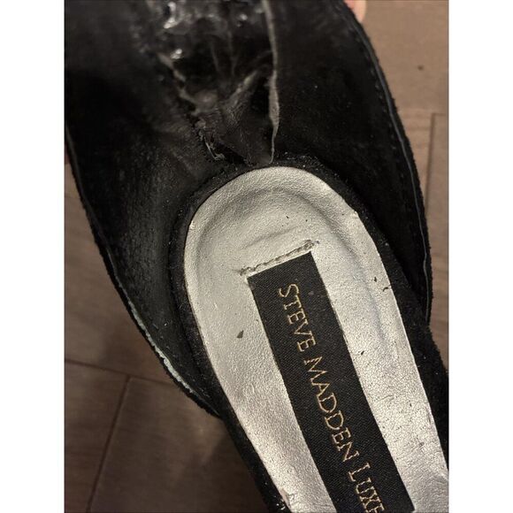 Steve Madden Luxe L Fiona Black Suede Silver Embellishment Heels Size 8 - Picture 6 of 8